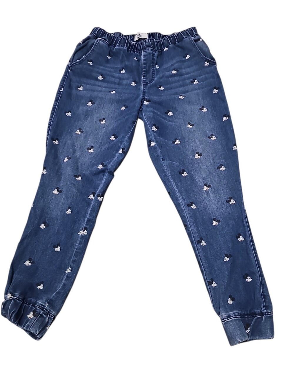 Disney Parks Dark Denim Stretch Waist Mickey Printed Jogger Pants Large